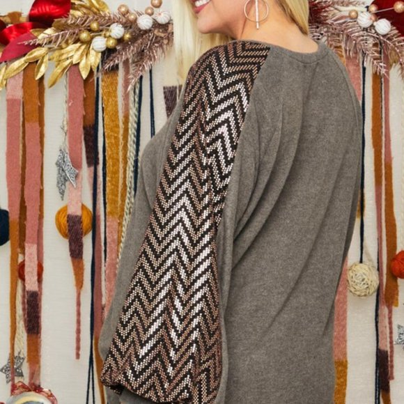 SEQUIN EMBELLISHED LONG SLEEVE TOP - Picture 2 of 4